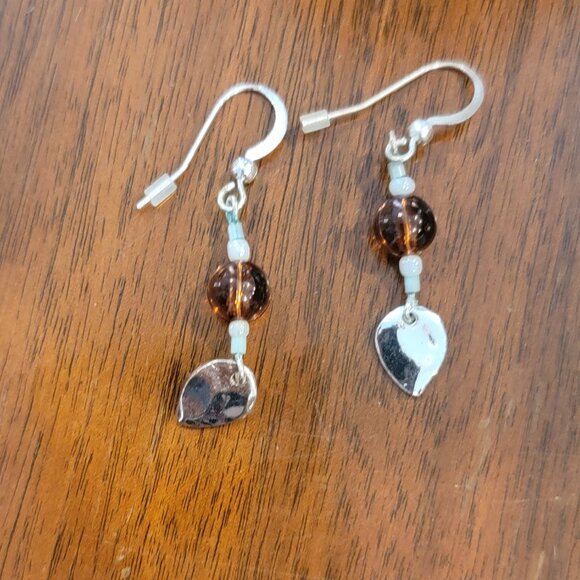 Boho Set Necklace & Earrings in Silver/Amber/Blue/Clear Beadwork - Picture 3 of 11